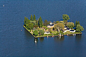 Luftbild Insel Wilhelmstein im Steinhuder Meer, Segelboot, Festung, Warnleuchte, Leuchtturm, Bäume