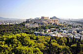 Blick auf die Akropolis im Sonnenlicht, Athen, Griechenland, Europa