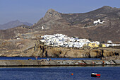 View at the town of Naxos in the sunlight, island of Naxos, the Cyclades, Greece, Europe