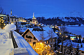 View over St. Moritz in the evening, Engadin, Grisons, Switzerland