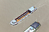 High angle view at freighters on the Huangpu river, Shanghai, China, Asia