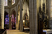 Interior view of the chancel in the Heilig Kreuz Münster in Schwäbisch Gmünd, Baden-Württemberg, Germany, Europe