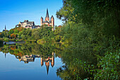 View over Lahn river to cathedral and castle, Limburg, Hesse, Germany