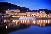 View over Lahn river to kurhaus, Bad Ems, Rhineland-Palatinate, Germany