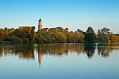 View over Main river to Volkach, Franconia, Bavaria, Germany