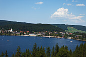 View over lake Titisee to Titisee Neustadt, Baden-Wurttemberg, Germany
