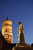 Collegiate Church and Schiller monument, Schiller square, Stuttgart, Baden-Wurttemberg, Germany