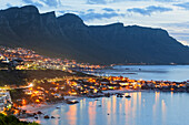 Coastal landscape at dusk, Clifton, Camps Bay and Table mountain, Capetown, Western Cape, RSA, South Africa, Africa