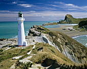 Lighthouse and view towards 162m Castle Point Castlepoint Wairarapa New Zealand