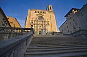 Steps of Cathedral,  wide view,  old town,  Girona,  Catalonia,  Spain