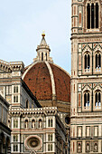 Duomo,  Cathedral Santa Maria del Fiore and Campanile di Giotto with blue sky during the day,  Florence,  Tuscany,  Italy,  Southern Europe