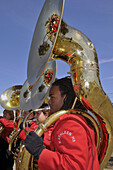 African American High School Band Member plays tuba at Strawberry Festival Parade Plant City Florida