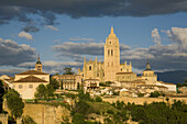 Cathedral and city skyline at dusk,  Segovia. Castilla-Leon,  Spain