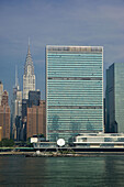 United Nations headquarters and Chrysler building from Long island,  Lower Midtown,  Manhattan,  New York,  USA,  2008
