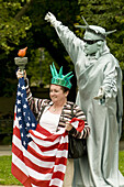 Liberty living statue for tourist at Battery Park,  Lower Manhattan,  New York,  USA,  2008