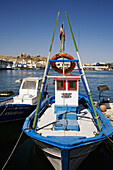 Fishing boats at port and ´alcazaba´ in background,  Almeria. Andalucia,  Spain