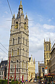 Belfry,  Lakenhalle and Saint Bavo Cathedral,  Ghent. Flanders,  Belgium