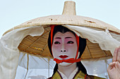 A Japanese woman dressed up as Madame Fujiwara Tameie Abutsu-Ni for the Jidai Matsuri Festival of Ages in Kyoto