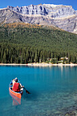 Canoe on lake Louise in Banff National Park