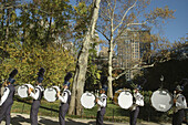New York City USA,  a militar academy band getting ready for the Veterans Day parade