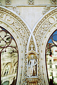 Portugal,  Lisbon,  Baixa,  Former Rossio Train Station,  Detail Facade,  Statue