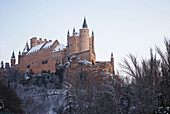Snow covered Alcázar Segovia Castile Leon Spain