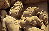 India,  Khajuraho,  Parsvanath Temple,  detail of stone carvings