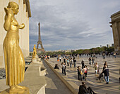 Statue and Eiffel tower,  view from Palais Chaillot,  Trocadéro,  Paris  France