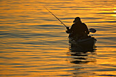 A fisherman in a kayak at sunset Laguna Beach,  California,  United States