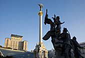 Ukraine Kiev Independence Square Monuments: the Varangians believed founders of the city and the Berehynia at the botton