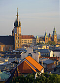 Poland Krakow St Mary´s Church and Wawel Hill from high