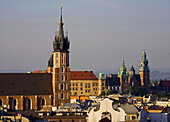 Poland Krakow St Mary´s Church and Wawel Hill from high