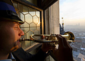 Poland Krakow Every hour trumpeter plays anthem from St Mary´s Church Tower