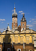 Krakow Poland Cloth Hall  Sukiennice  and St Mary´s  Mariacki  Church at Main Market Square  Rynek Glowny  Old Town