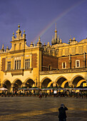 Poland,  Krakow,  Cloth Hall and St Mary´s Church at Main Market Square Old Town,  rainbow