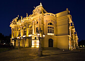 Poland,  Krakow,  Slowacki Theatre at night