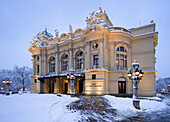 Poland,  Krakow,  Slowacki Theatre at winter,  dusk
