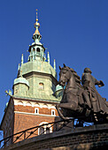 Poland,  Krakow,  Tadeusz Kosciuszko monument,  Cathedral towers,  Wawel Castle