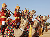 India,  Rajasthan,  Jaisalmer,  Desert Festival,  musicians on camelback