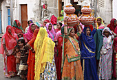 India,  Rajasthan,  Udaipur,  women at a wedding procession