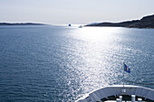 Bow of cruise ship MS Deutschland in the sunlight, Qaqortoq, Kitaa, Greenland