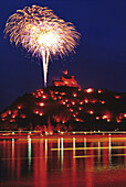 Feuerwerk, Rhein in Flammen an der Marksburg, bei Koblenz, Rhein, Rheinland-Pfalz, Deutschland