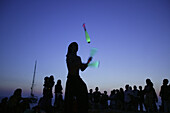 Jugglers and fire-eaters at Café del Mar Ibiza, Balearic Island, Spain