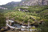 Landschaft mit Fluss im Laerdal, Sogn og Fjordane, Norwegen, Skandinavien, Europa
