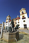 Fountain and church Iglesia del Socorro, Plaza del Socorro, Ronda, Andalusia, Spain