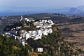 Aerial shot of Casares, Gibraltar in teh the back, Andalusia, Spain