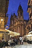 Restaurants at Piazza Olivella, Chiesa di Sant'Ignazio all'Olivella in background, Palermo, Sicily, Italy