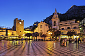 Piazza IX Aprile with San Agostino church, Taormina, Sicily, Italy