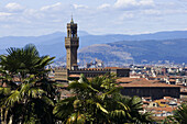 View from Piazza Michelangelo over Florence and Palazzo Vecchio, Florence, Tuscany, Italy