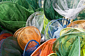 Lindos beach, small fishing net for sale, Rhodes. Dodecanese islands, Greece